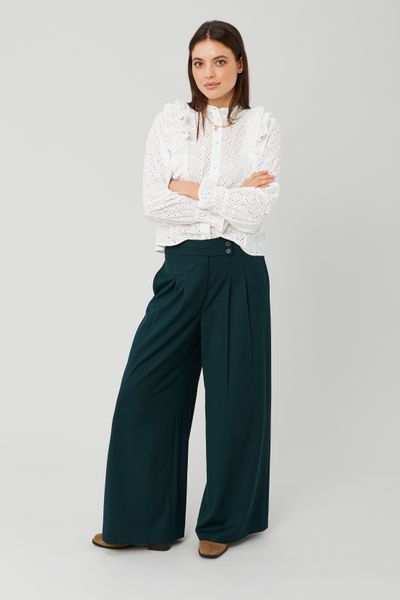 Pantalon fluide ceinture asym&eacute;trique