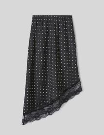 Jupe midi asym&eacute;trique &agrave; pois