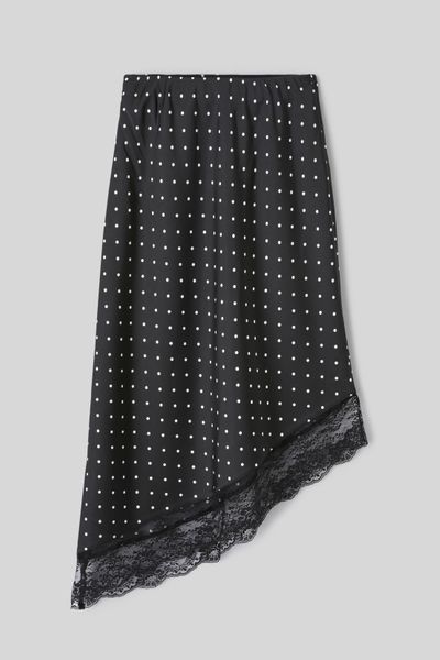 Jupe midi asym&eacute;trique &agrave; pois