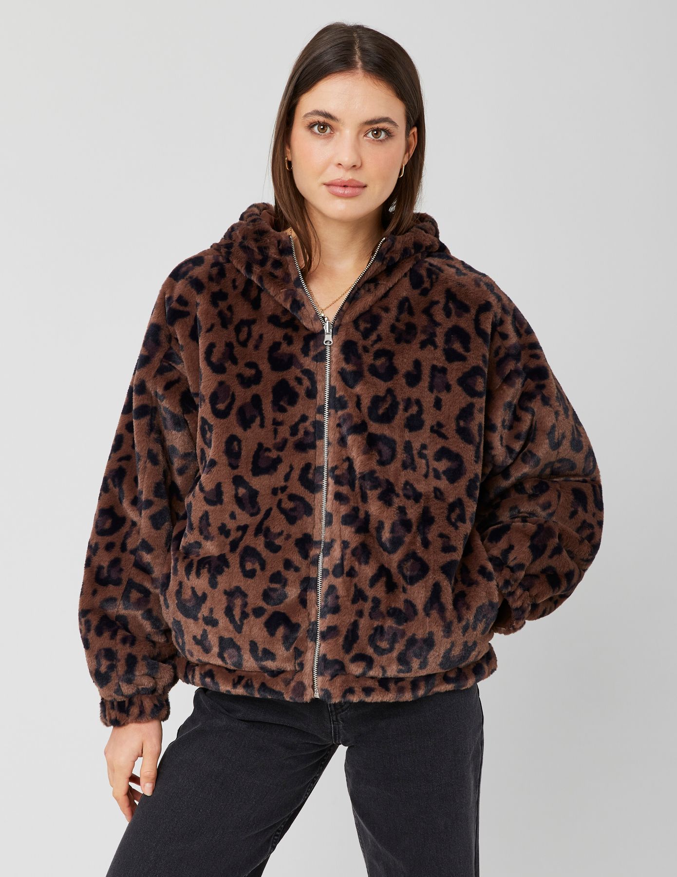 Blouson à capuche réversible imprimé léopard