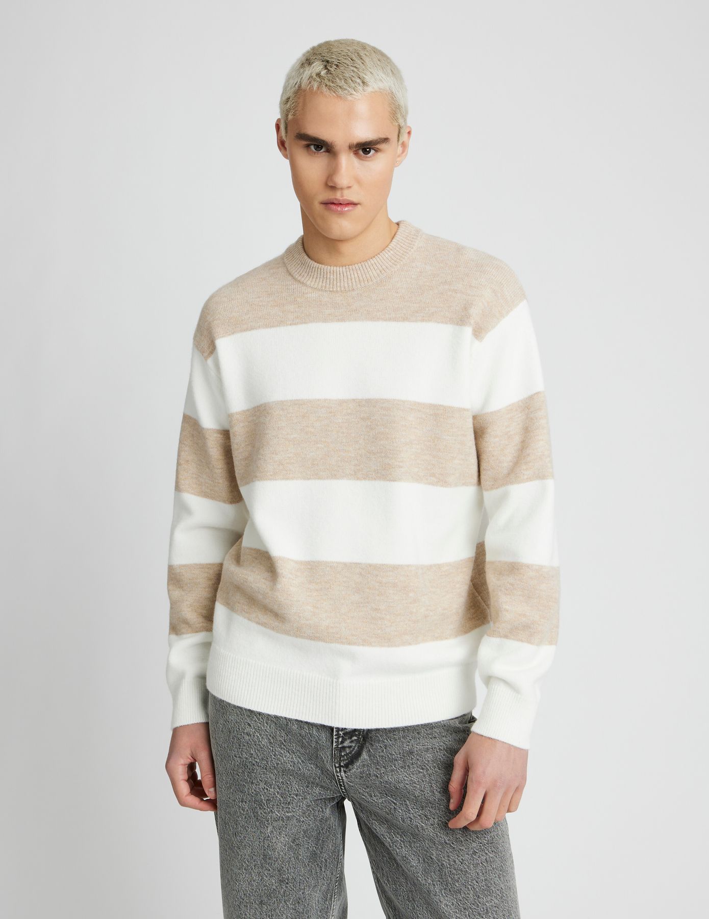 Pull col rond maxi rayures