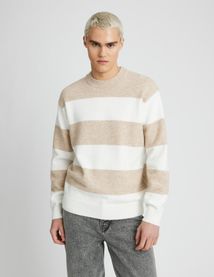Pull col rond maxi rayures