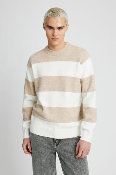 Pull col rond maxi rayures