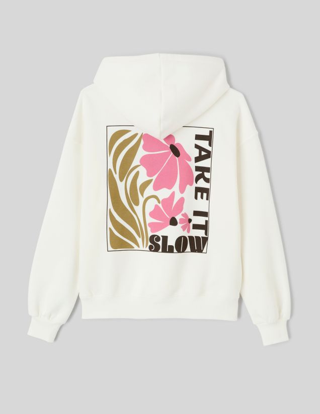 Sweat col capuche imprim&eacute; devant / dos