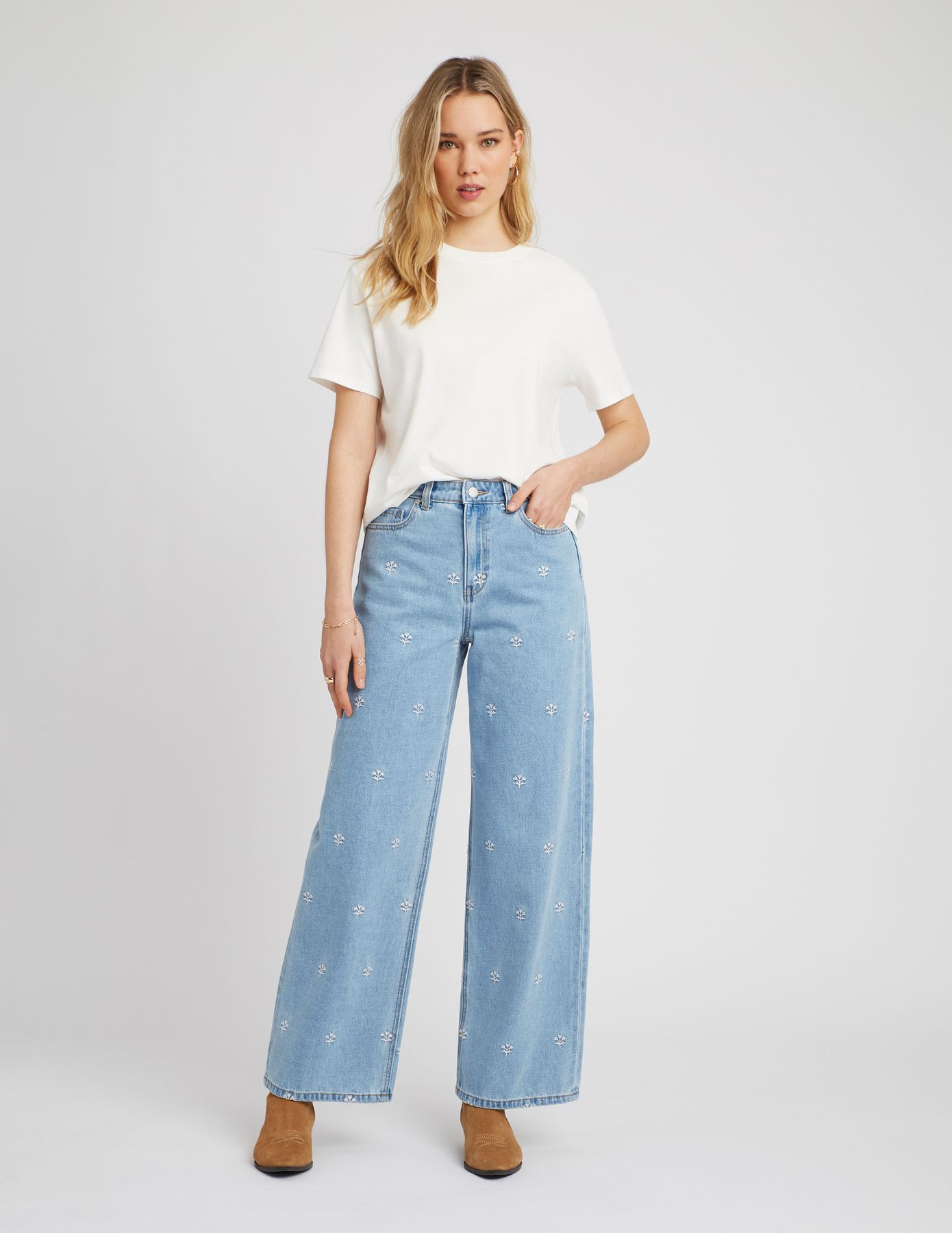 Jean wide leg brodé