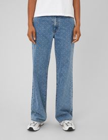 Jean straight brod&eacute; pois