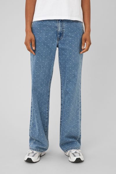 Jean straight brod&eacute; pois