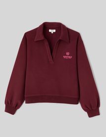 Sweat col polo broderie poitrine