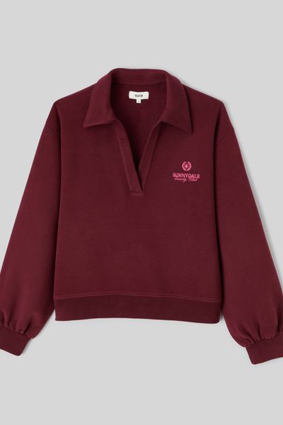 Sweat col polo broderie poitrine