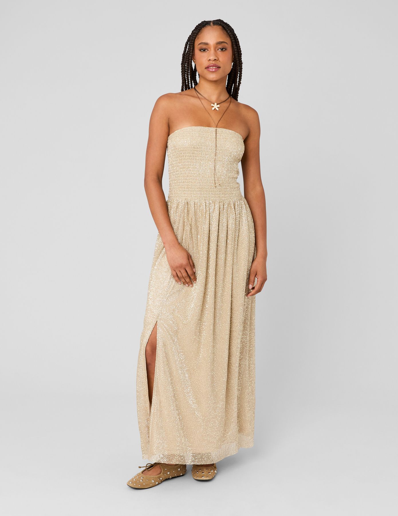 Robe longue bustier brillante