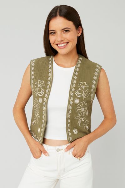 Veste sans manches brod&eacute;e