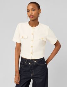 Top boutonn&eacute; en tweed