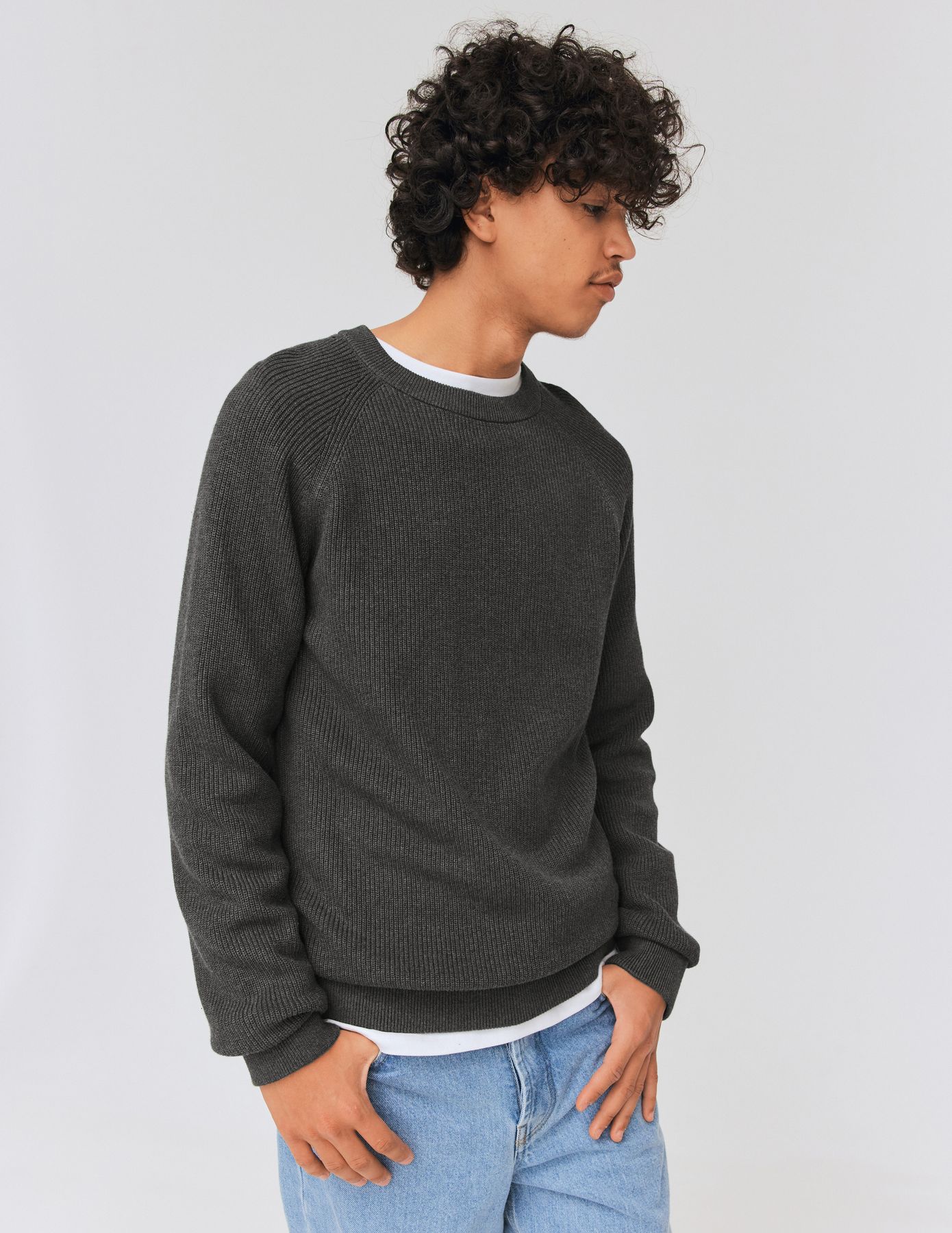 Pull col rond coton uni