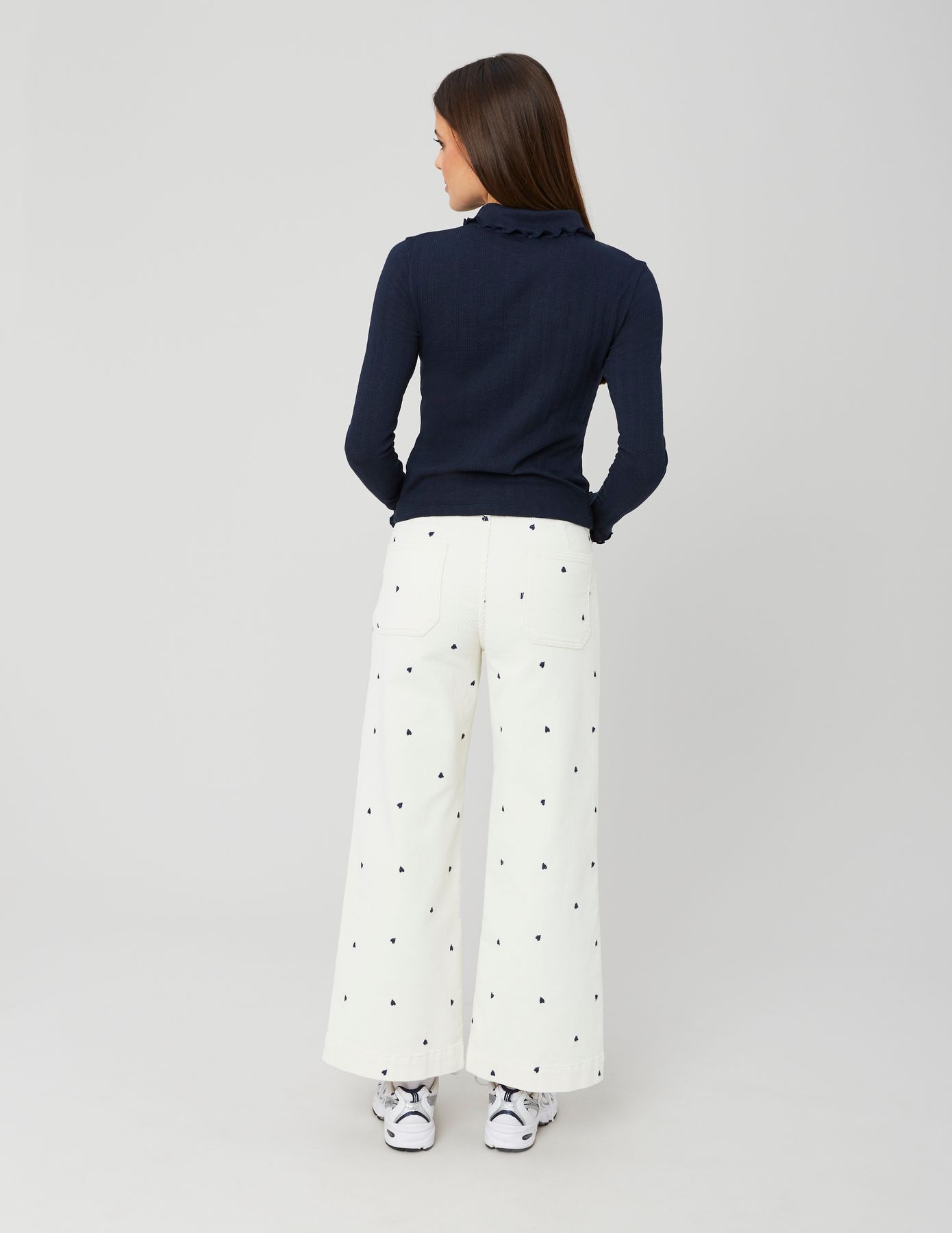 Pantalon velours brodé coeur