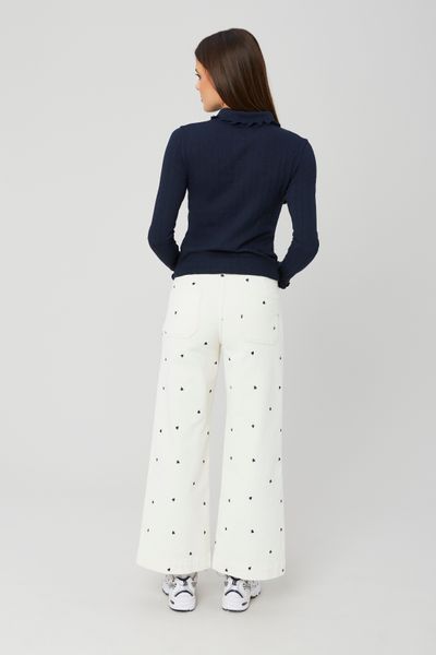 Pantalon velours brodé coeur