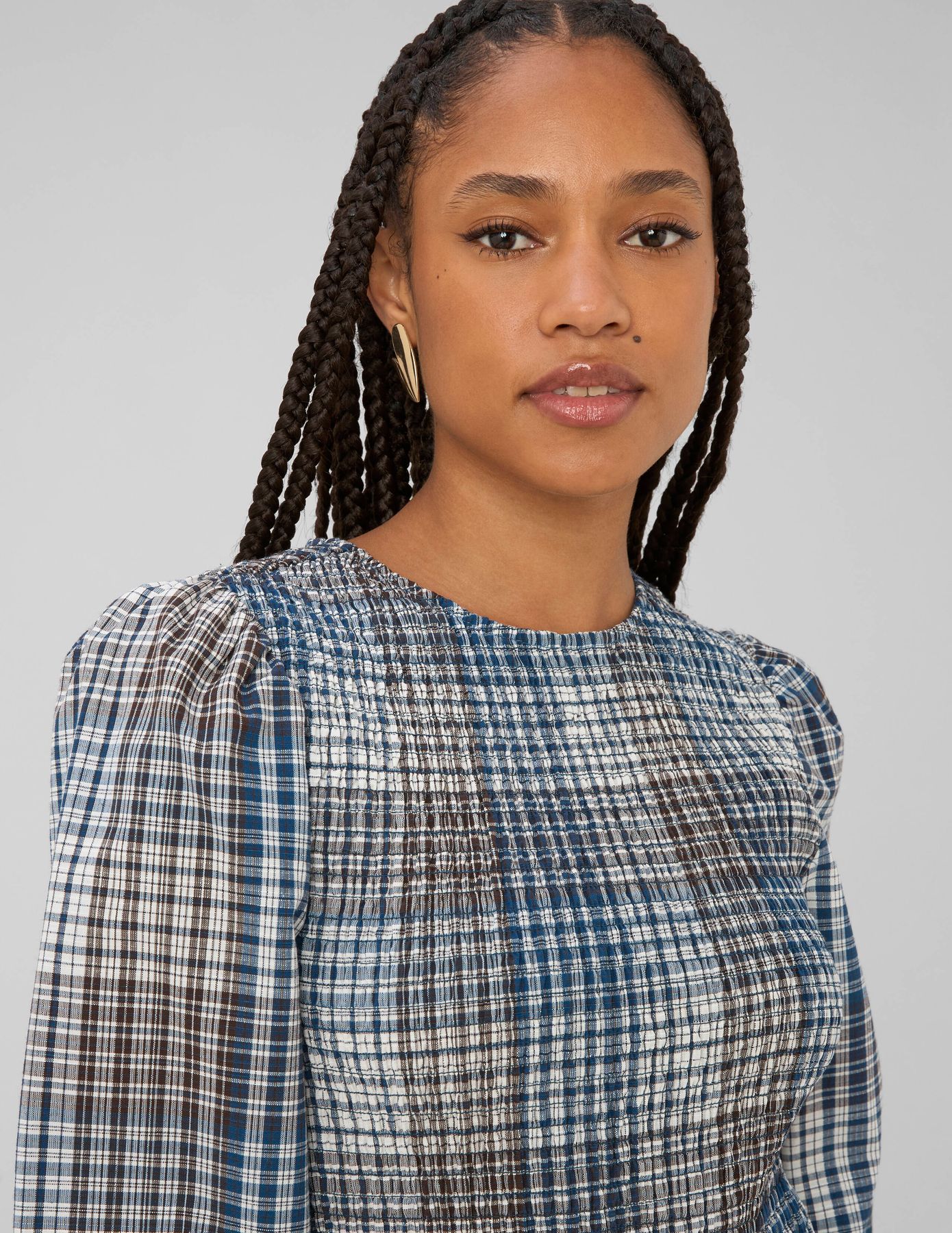 Blouse smock&eacute;e &agrave; carreaux
