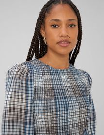 Blouse smock&eacute;e &agrave; carreaux