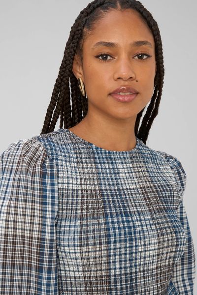 Blouse smock&eacute;e &agrave; carreaux