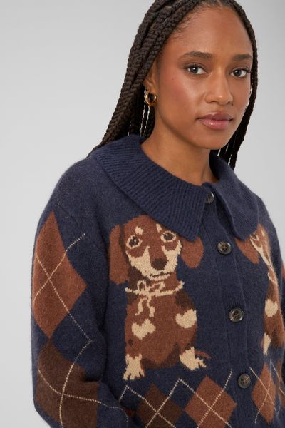 Cardigan jacquard boutonn&eacute;