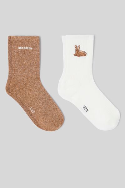 Lot de 2 paires de chaussettes brod&eacute;es