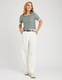 Pull col rond court bicolore