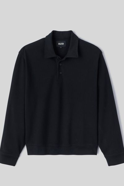 Sweat col polo gaufr&eacute;