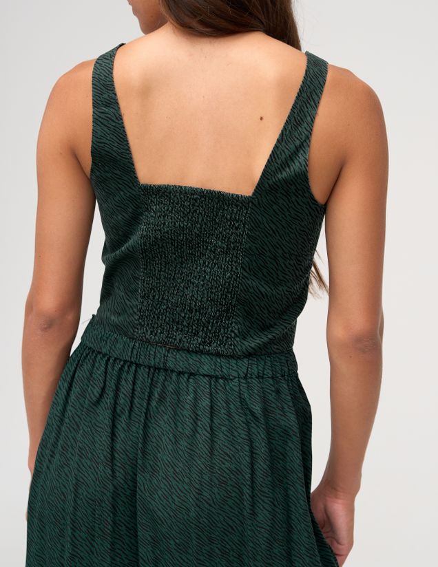 Top corset en denim imprimé