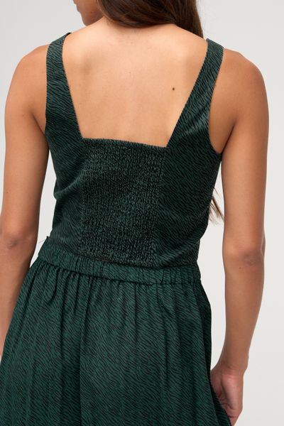 Top corset en denim imprimé