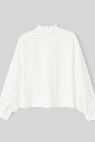 Chemise col montant broderie anglaise