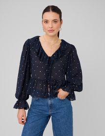 Blouse &agrave; volants motif pois
