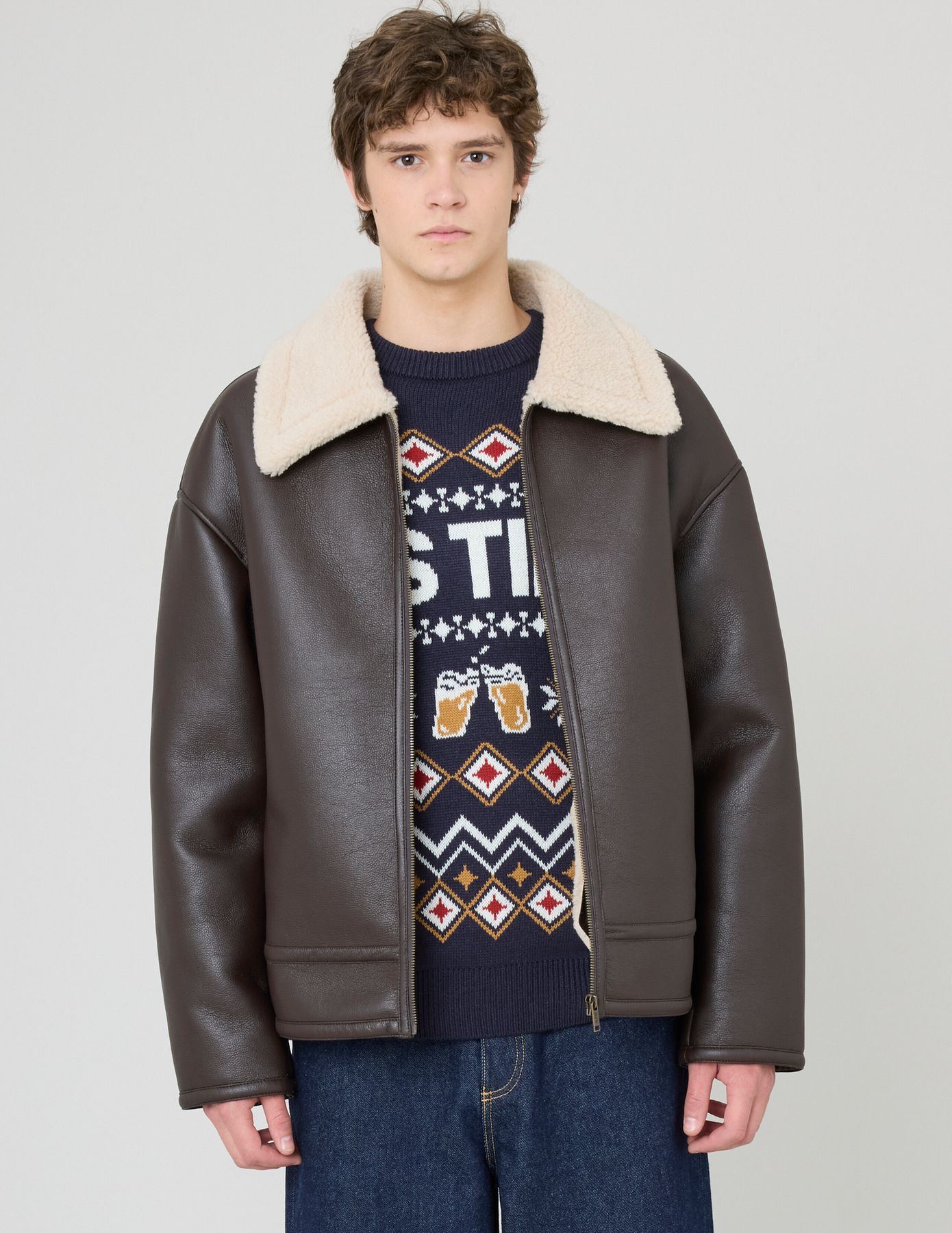 Blouson zippé col sherpa