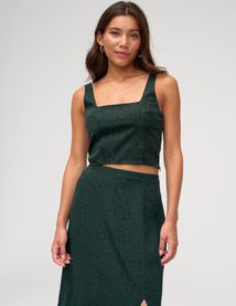 Top corset en denim imprimé