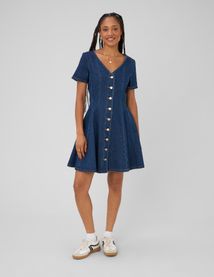 Robe denim boutonn&eacute;e