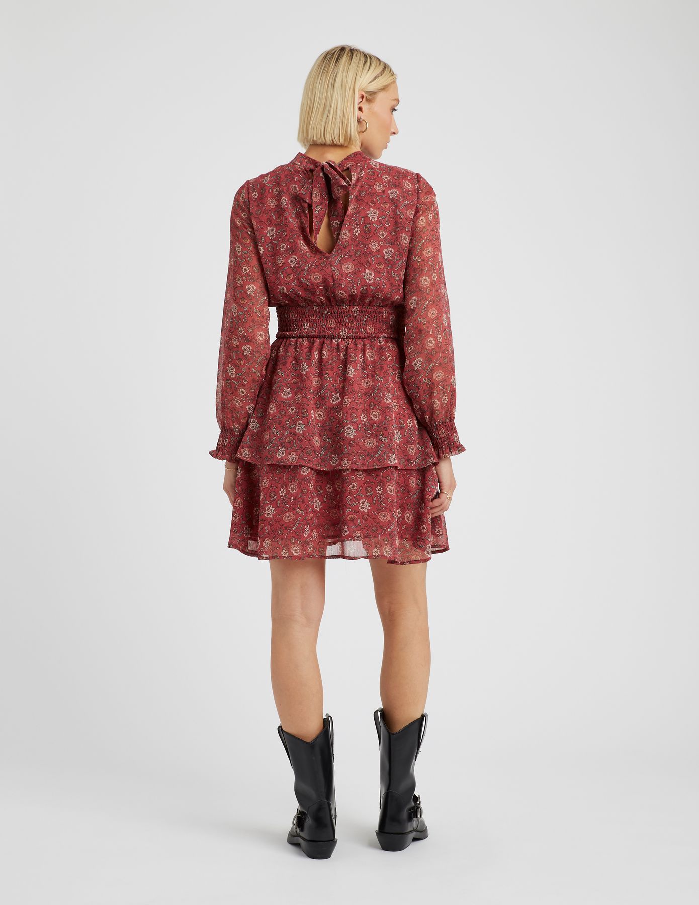 Robe courte imprimée col montant