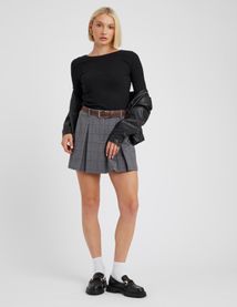 Jupe short pliss&eacute;e &agrave; carreaux