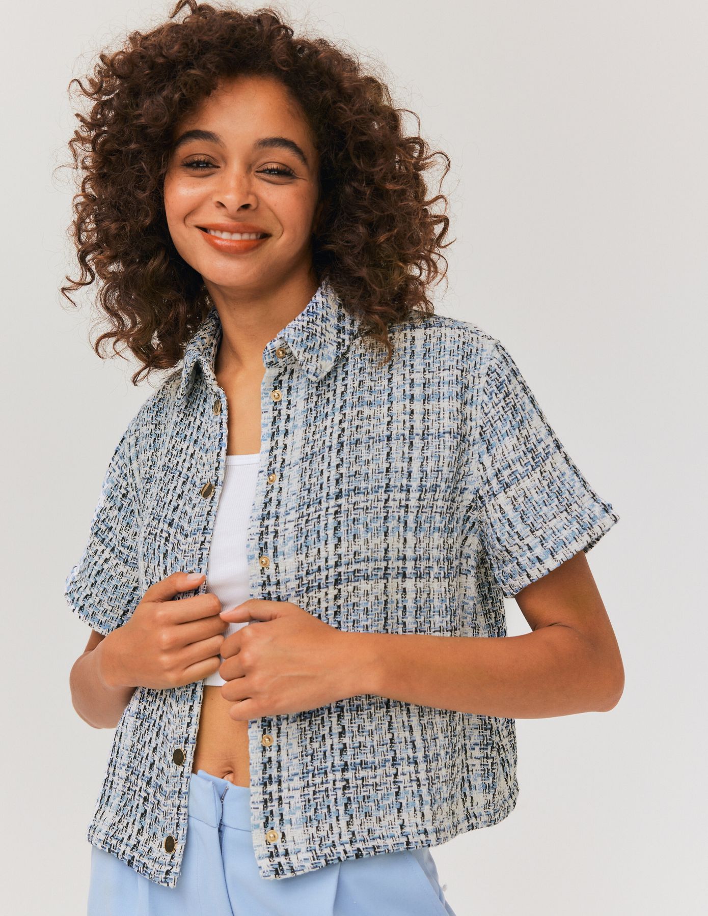Chemise manches courtes en tweed