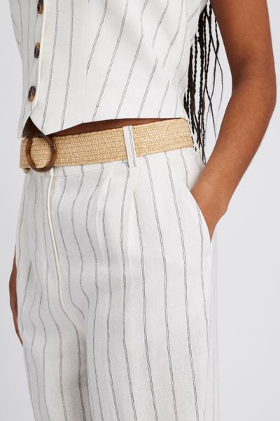 Pantalon fluide rayé en lin