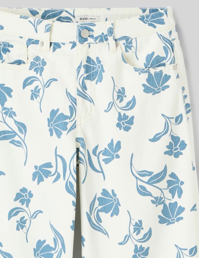 Jean straight imprim&eacute; fleurs