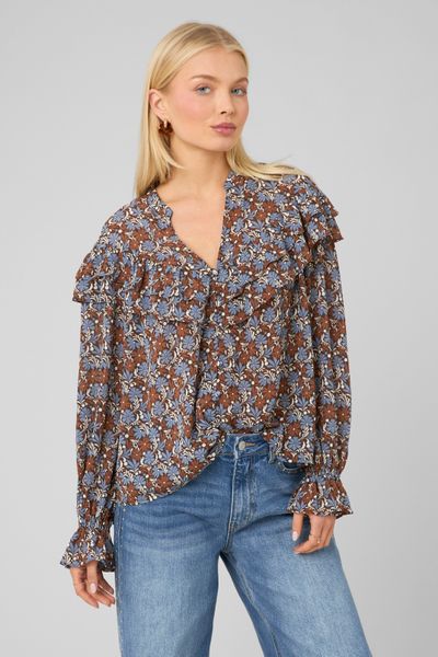 Blouse imprim&eacute;e volant&eacute;e