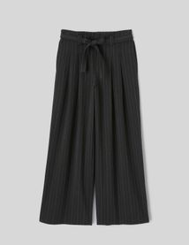 Pantalon en flanelle ceintur&eacute; &agrave; rayures