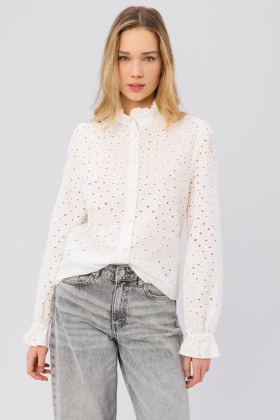 Chemise col montant broderie anglaise