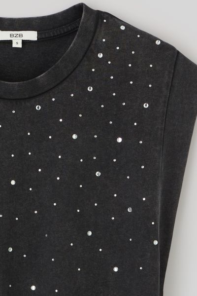 T-shirt sans manches à strass