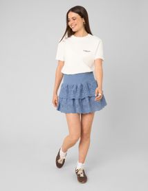 Jupe courte brod&eacute;e &agrave; volants