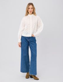 Chemise col montant broderie anglaise