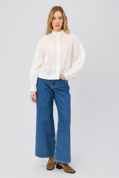 Chemise col montant broderie anglaise