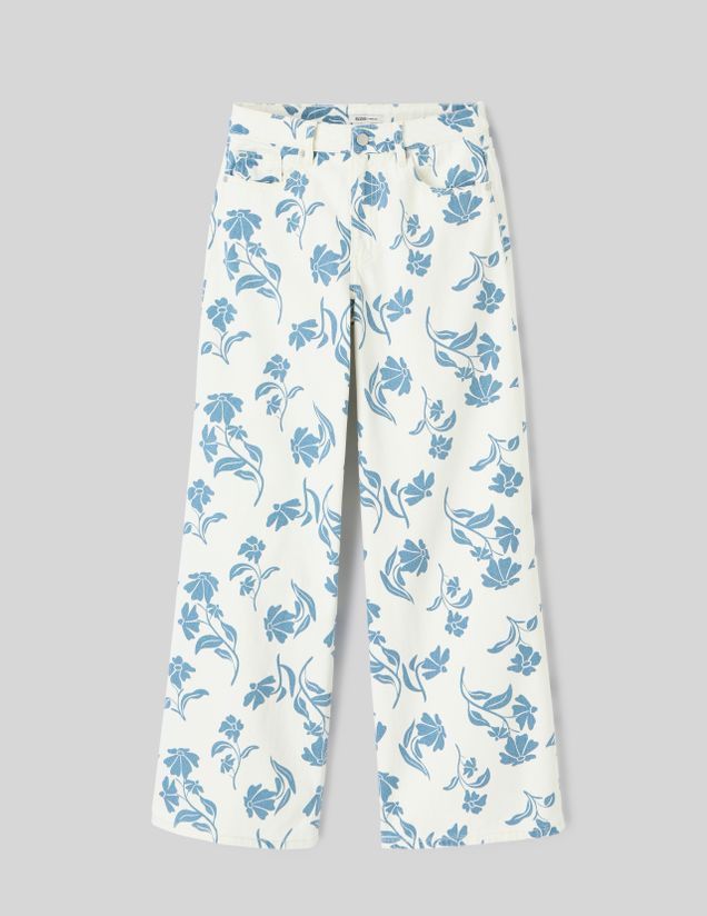 Jean straight imprim&eacute; fleurs