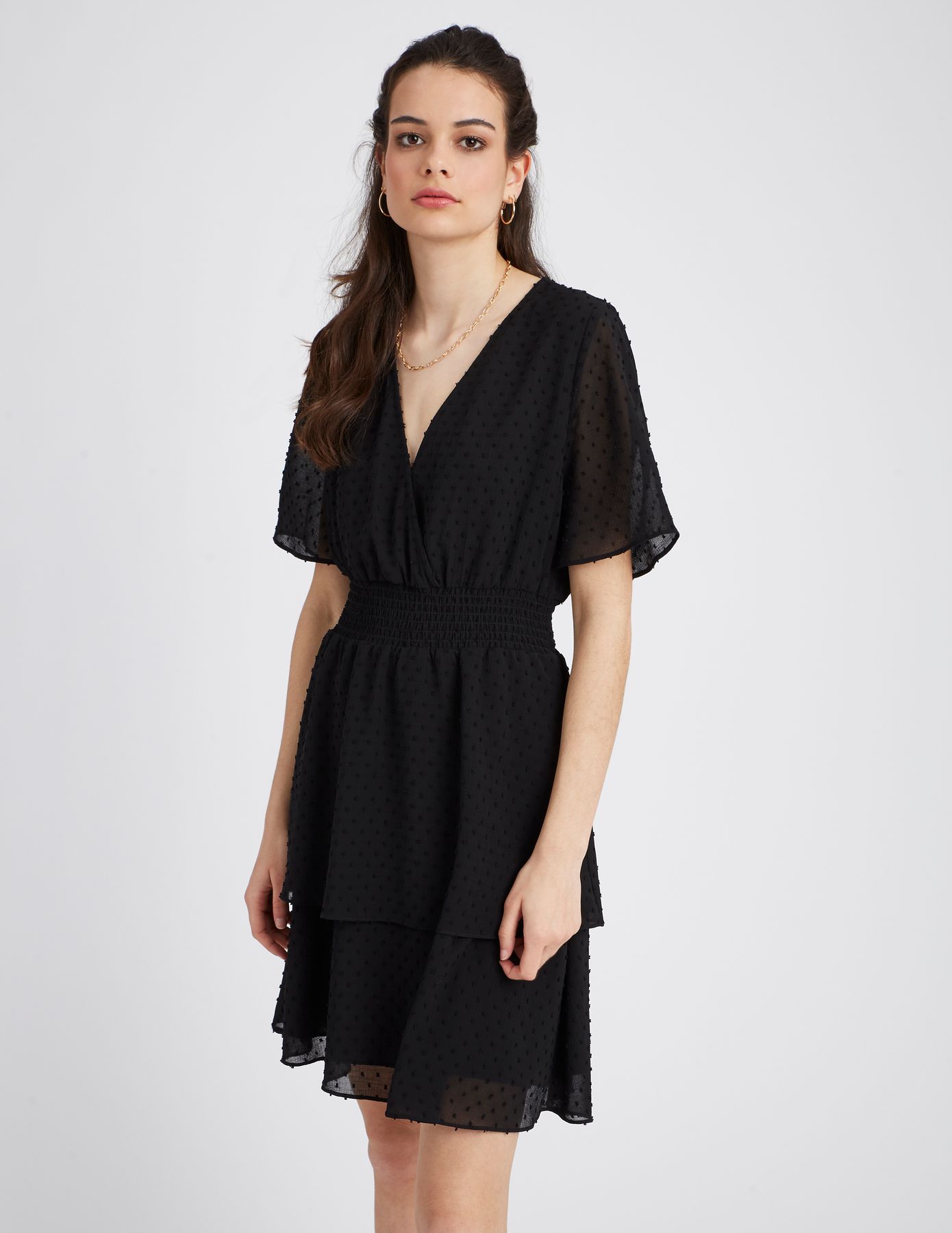 Robe courte plumetis en polyester recycl&eacute;