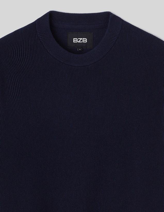 Pull col rond maille côtelée