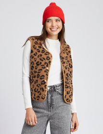 Gilet sans manches l&eacute;opard en sherpa