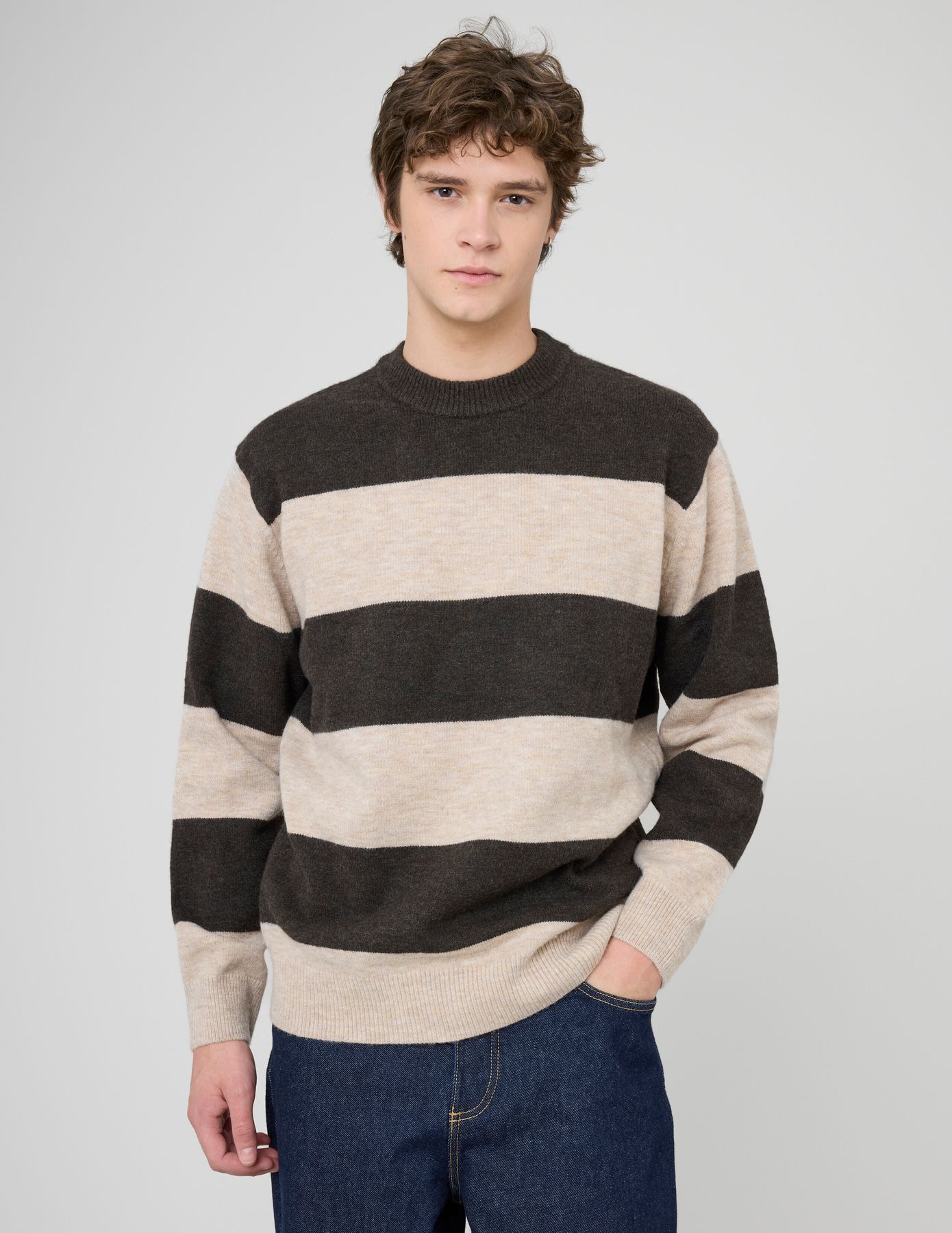 Pull col rond maxi rayures